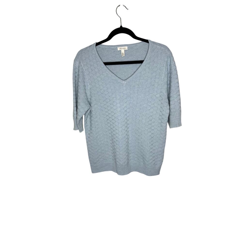 Ella Moss Light Blue Chunky Knit V-Neck Sweater Women Large Short Sleeve Top EUC